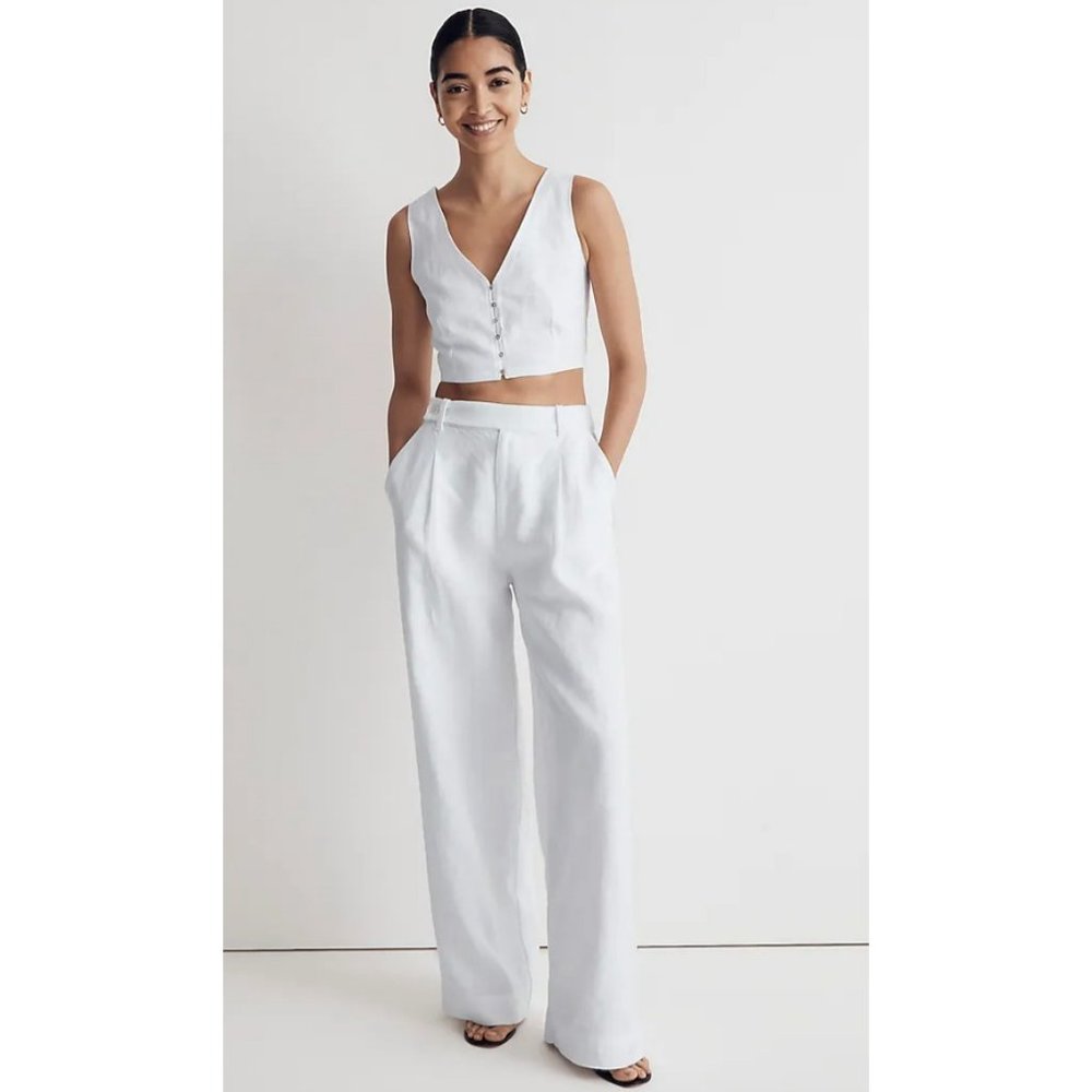 Madewell Harlow Wide-Leg Pant in White Linen Size 10 NL450